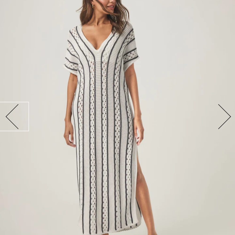 Splendid Black and White Striped Camila Maxi Kaftan Dress